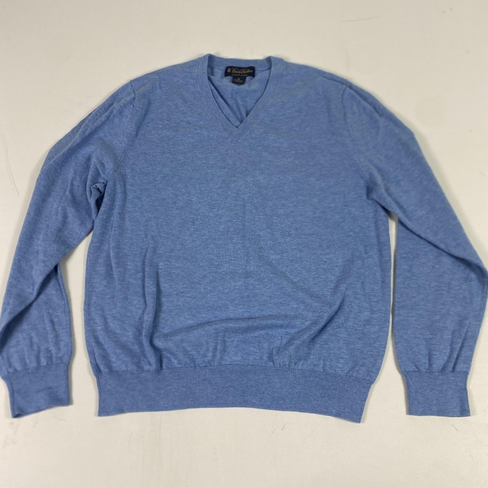 Brooks Brothers Sweater Mens Medium Blue V Neck Pullover Supima Cotton Knit